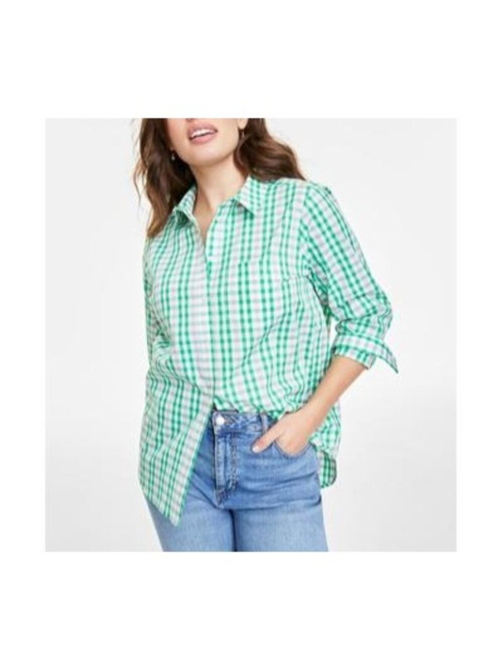 On 34th Cmb Women Collared Button-Down Shirt White Green Size 1X NWT